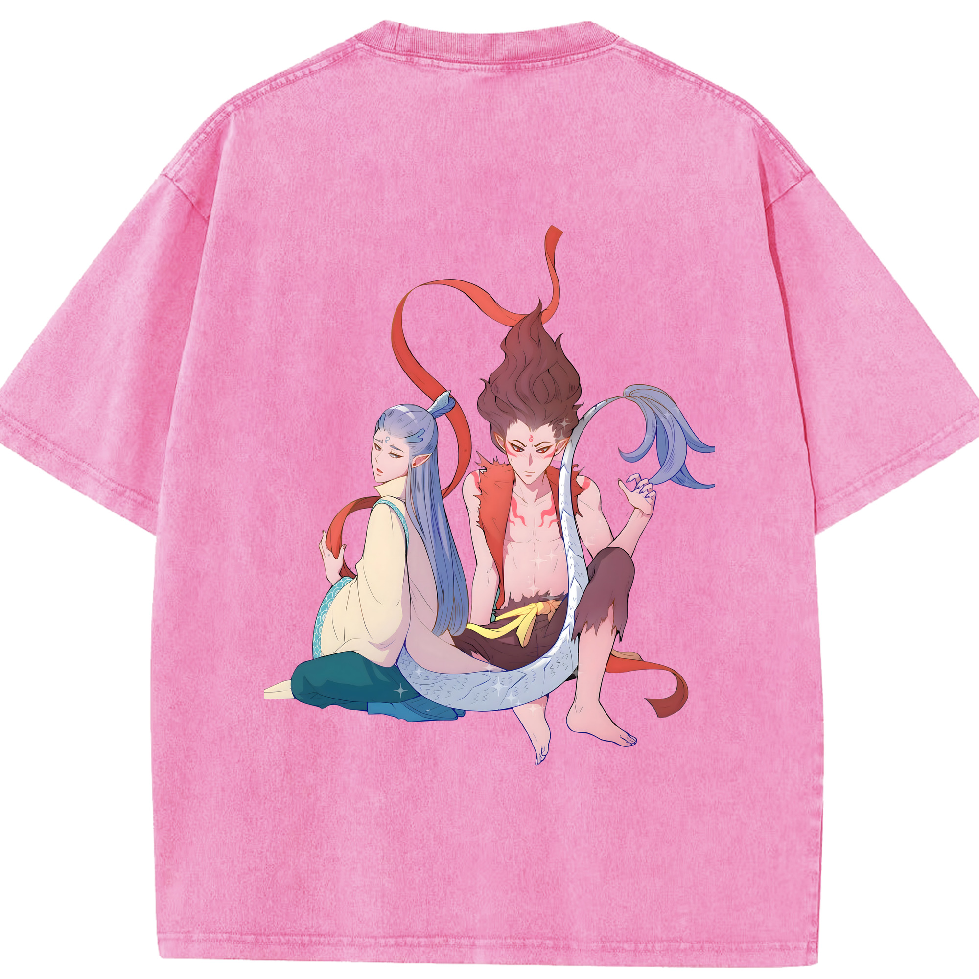 （画像用） Ne Zha 2 ナタ 魔童の大暴れ 綿100% ヴィンテージ風 半袖Tシャツ（背面プリント）
